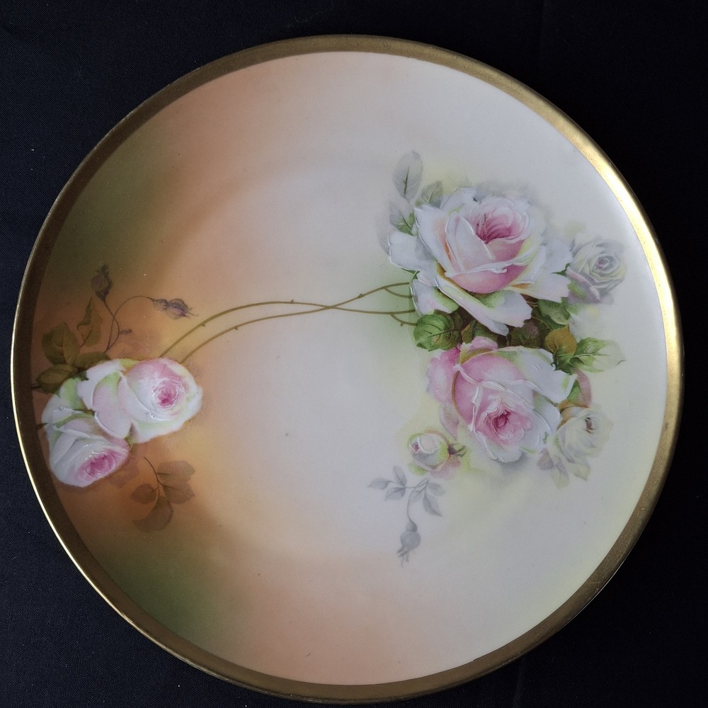 Vintage Royal Munich Bavaria Porcelain Plate Hand Painted Pink Roses Gold Rim - Picture 3 of 8